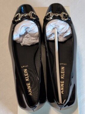 Anne Klein Black Patent Leather Loafers with Silver Bit, Sz 8.5 NIB